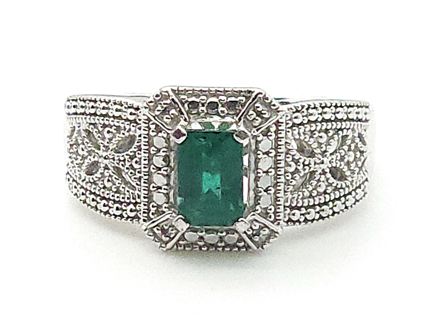 Sterling Silver Emerald Cut Green Spinel Ring Size:7