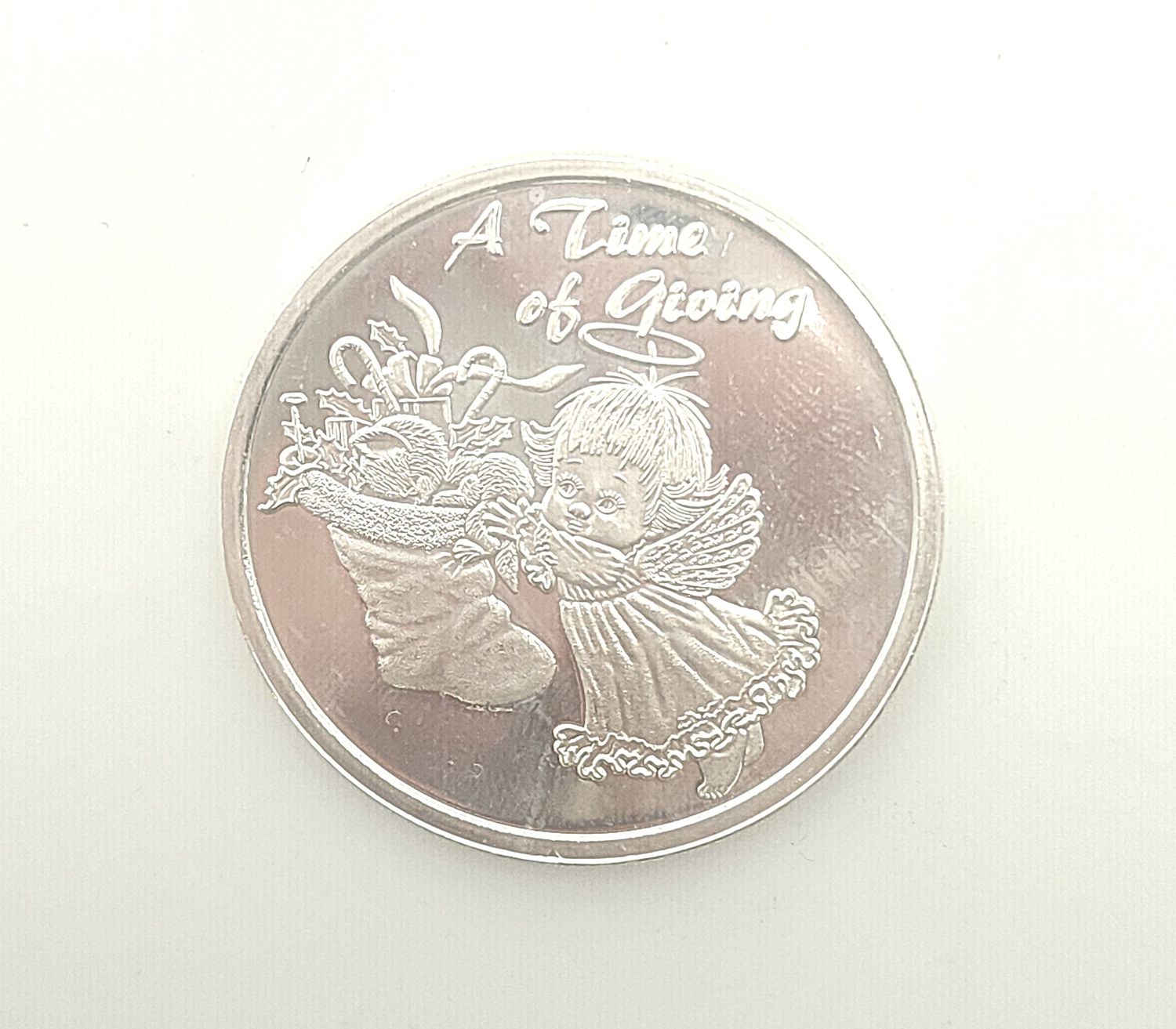 2002 A Time Of Giving Angel Christmas Silver Round