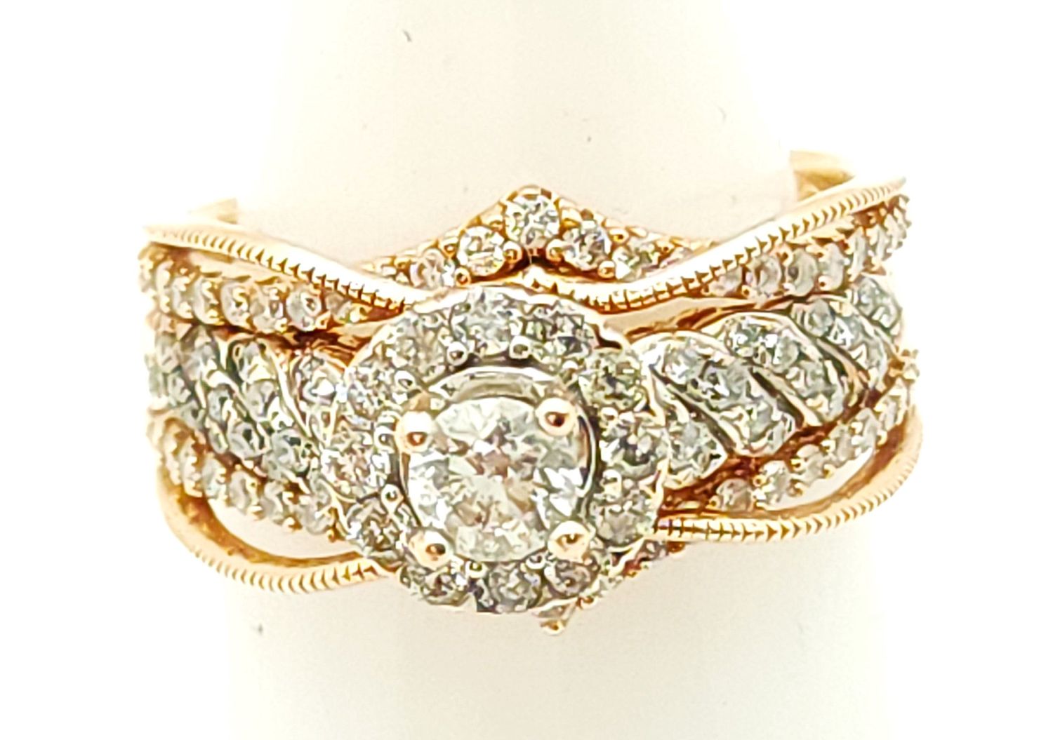14k Rose Gold Round Diamond Halo Set Size: 7.5