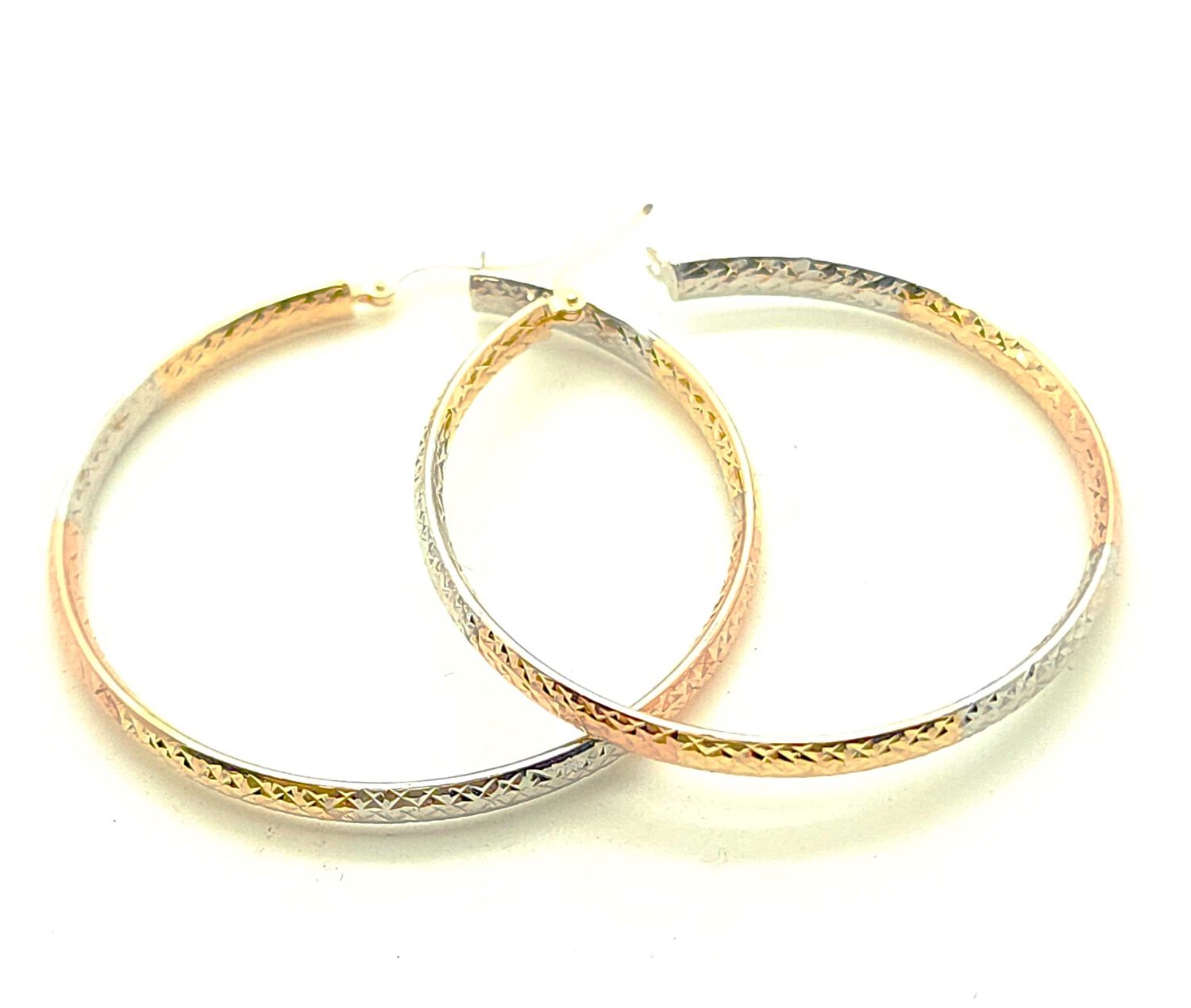 14k Tri-Gold Hoop Earrings