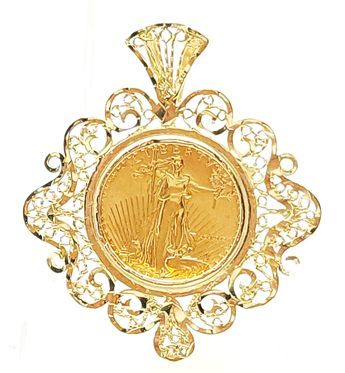 1869 (MCMLXXXVI) 1/10 oz Gold American Eagle $5 Gold Coin in 14k Bezel