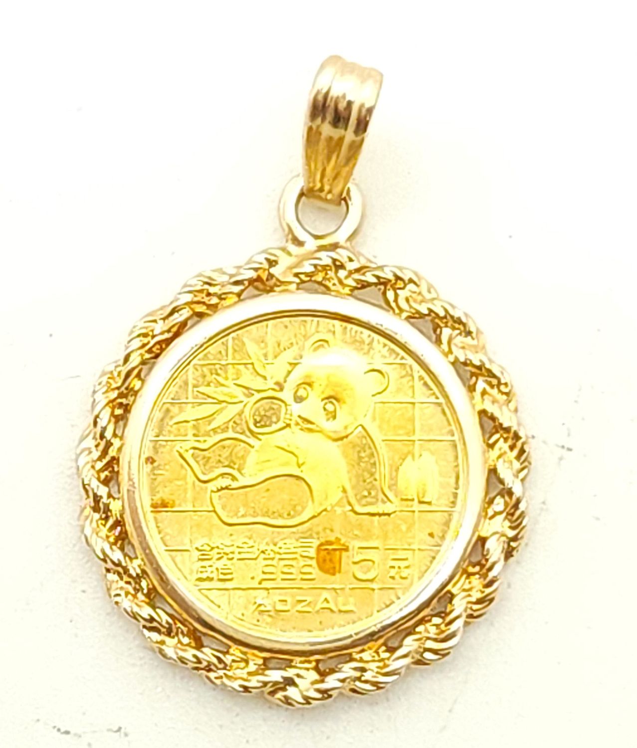 1989 1/20 oz (5 Yuan) China Panda Gold Coin in 14k Bezel