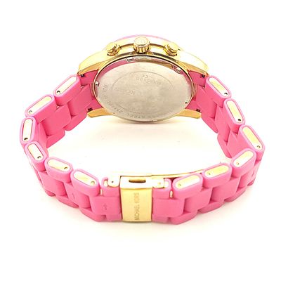 Michael Kors Mercer Chronograph Pink+ Gold Dial Pink Silicone Wrapped Steel Watch