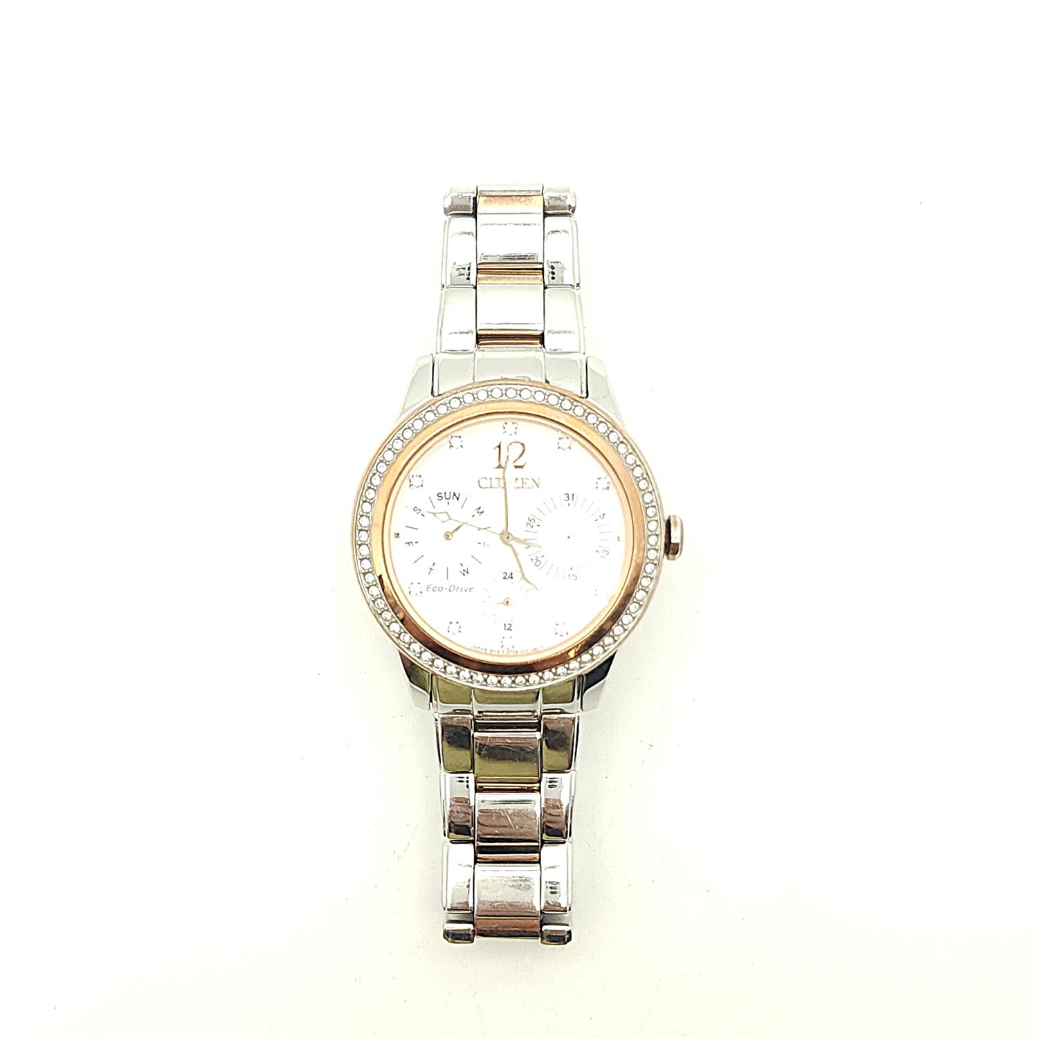 Citizen Silhouette Crystal Watch 64 Crystals Two- Tone Pink+ Gold Stainless Steel
