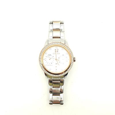 Citizen Silhouette Crystal Watch 64 Crystals Two- Tone Pink+ Gold Stainless Steel