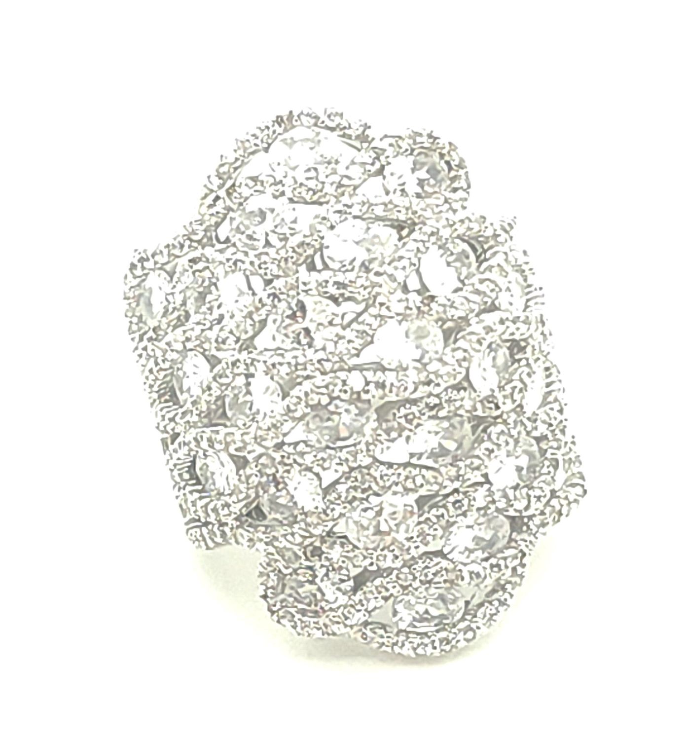 Sterling Silver Diamond Simulant Statement Cluster Ring Size: 8
