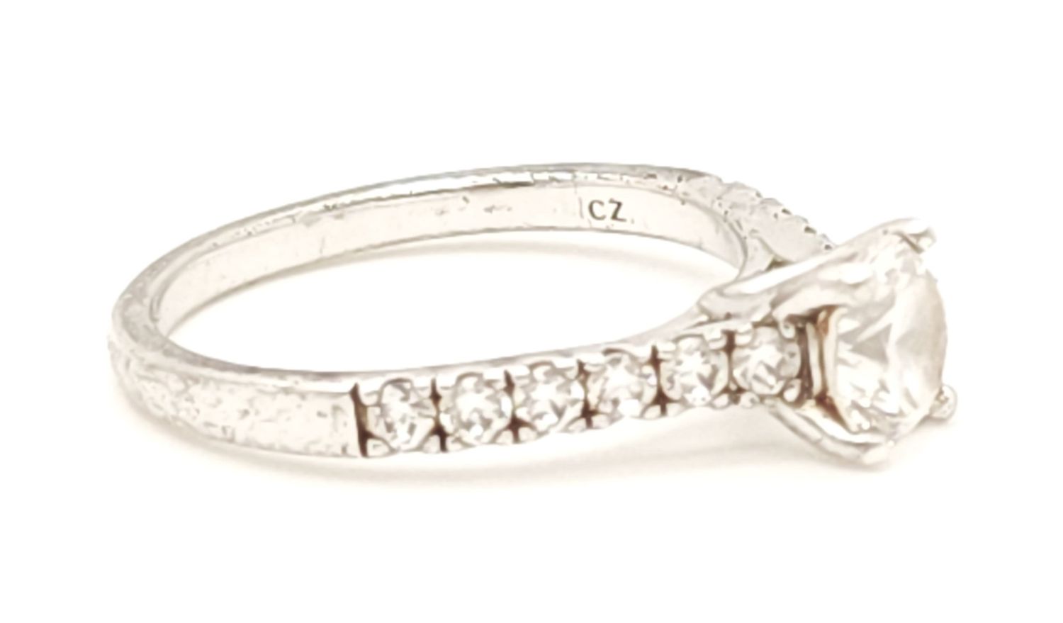 Sterling Silver Diamond Simulant Round Solitaire Eternity Band Size: 7