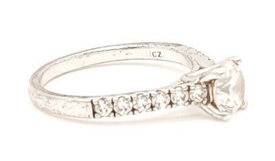 Sterling Silver Diamond Simulant Round Solitaire Eternity Band Size: 7