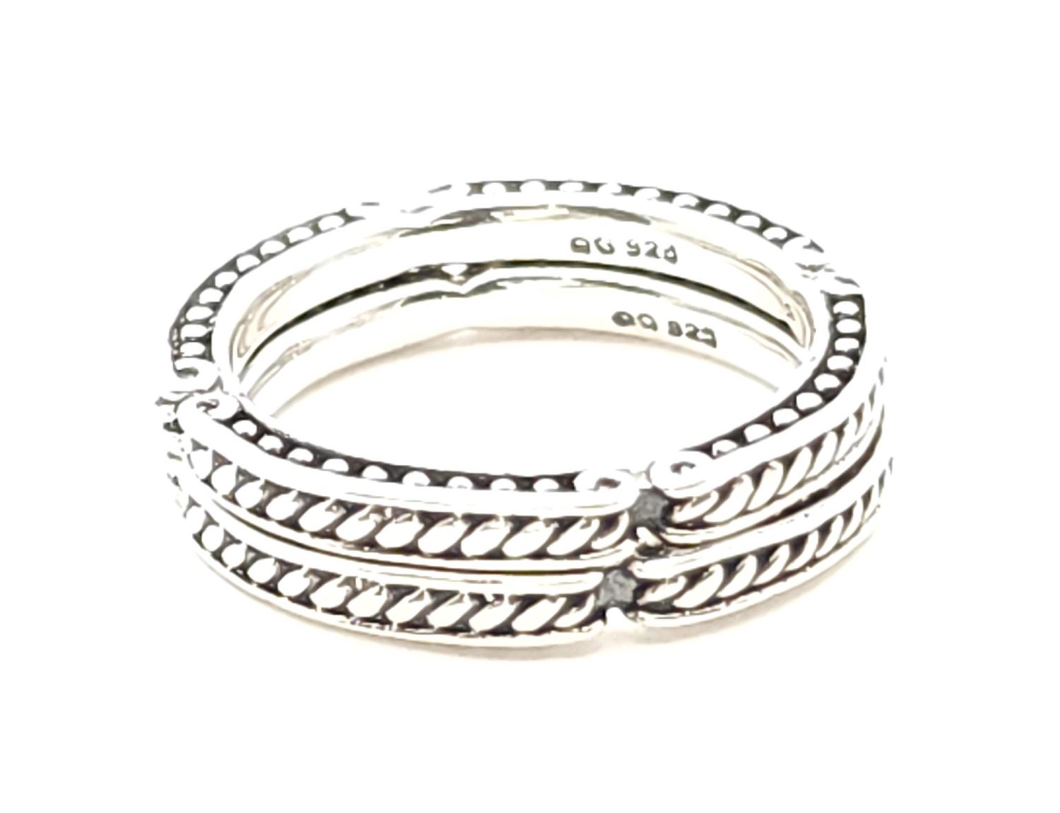 Sterling Silver Rope Textured Stacking Rings (Set of 2) Size: 6.5