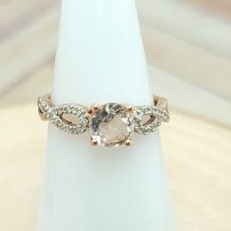 10k Rose Gold Pink Morganite &amp; Diamond Accent Ring Size:4.75