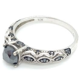 10k White Gold Black Diamond Ring Size: 9