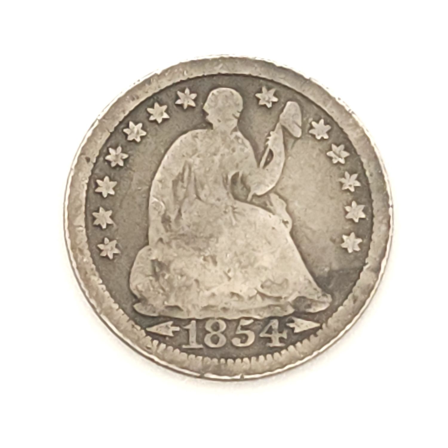 1854 Seated Liberty Half Dime Variety 3, Arrows at Date