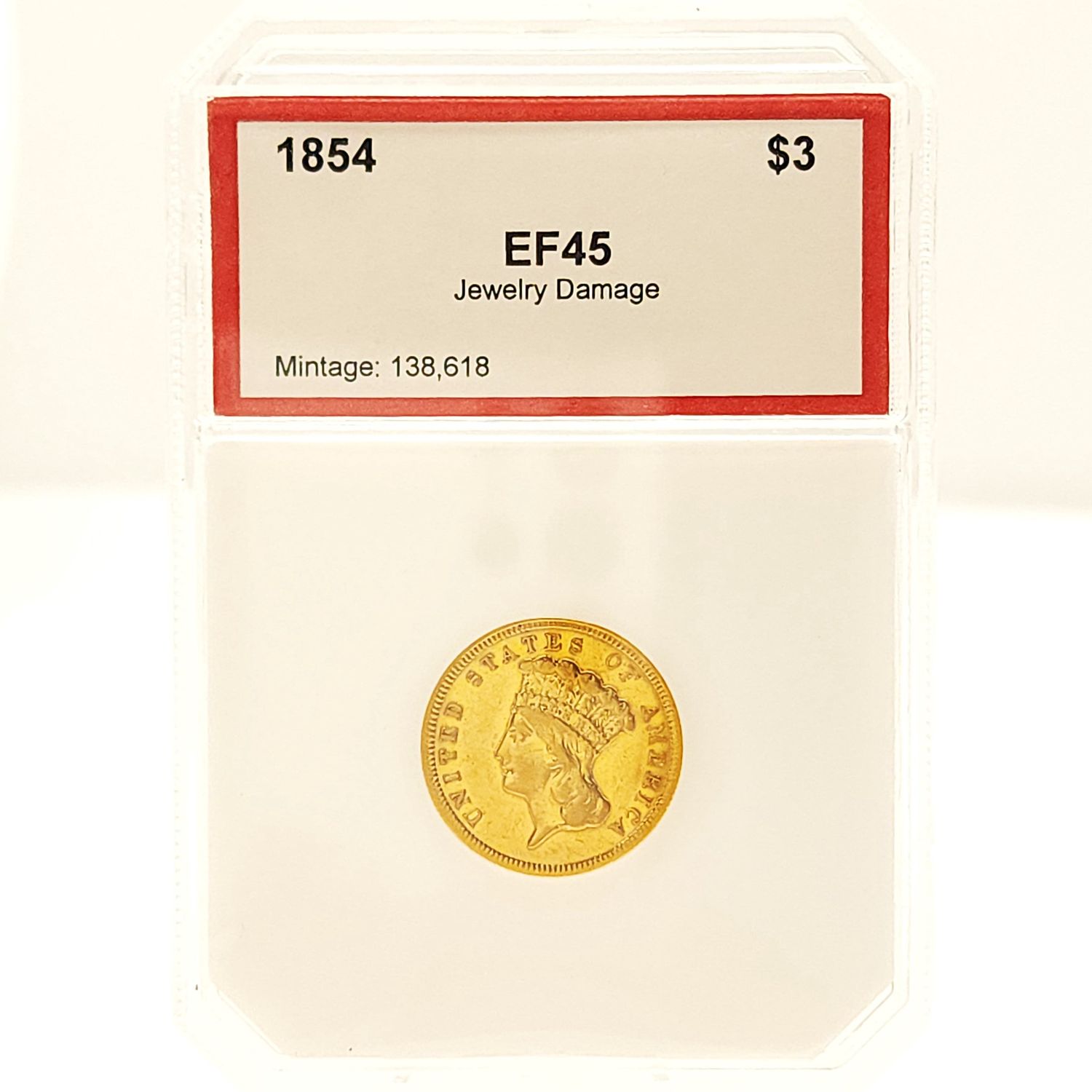 1854 USA $3 Gold Indian Princess PCI- EF 45