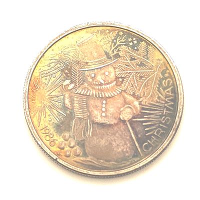 1986 Christmas Snowman Silver Round