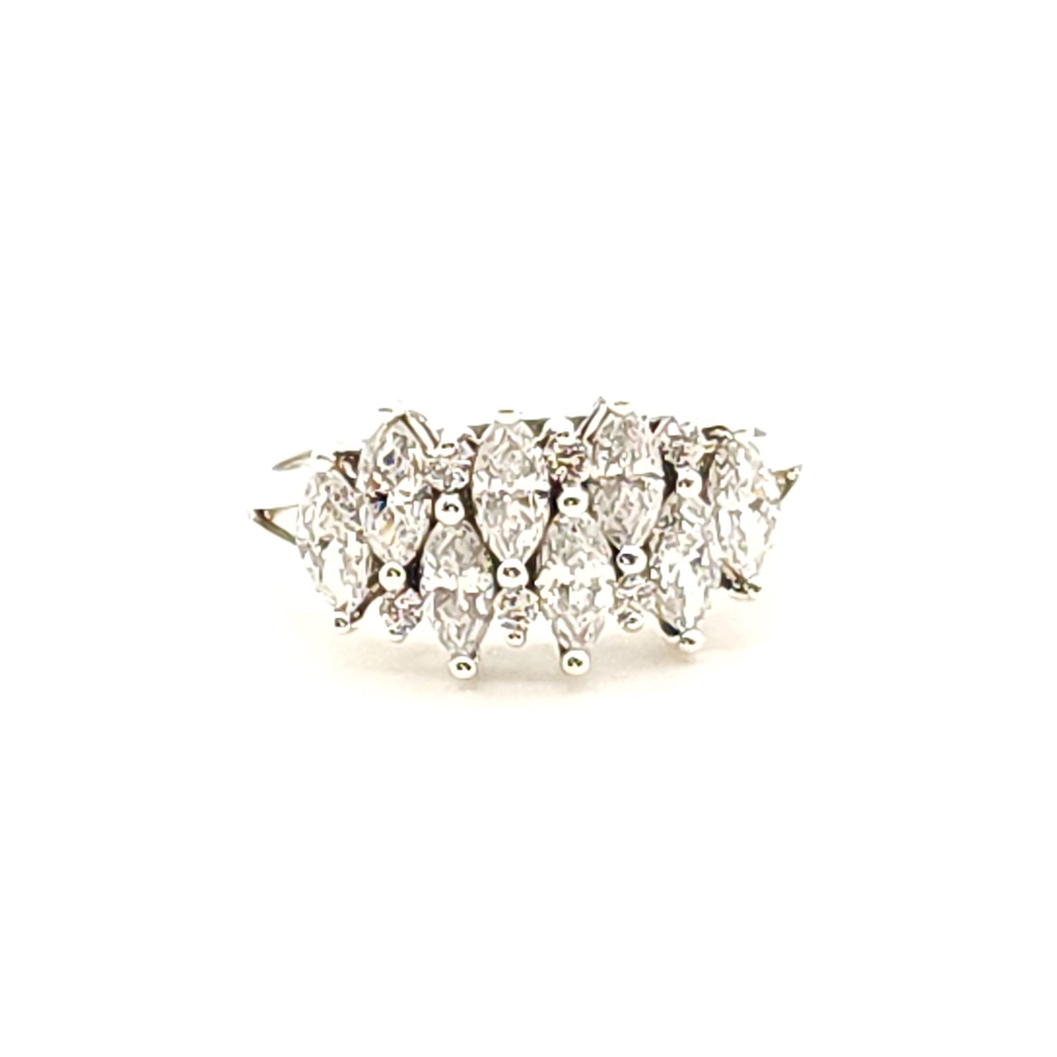 Sterling Silver Clear Marquise Cluster Ring Size: 10