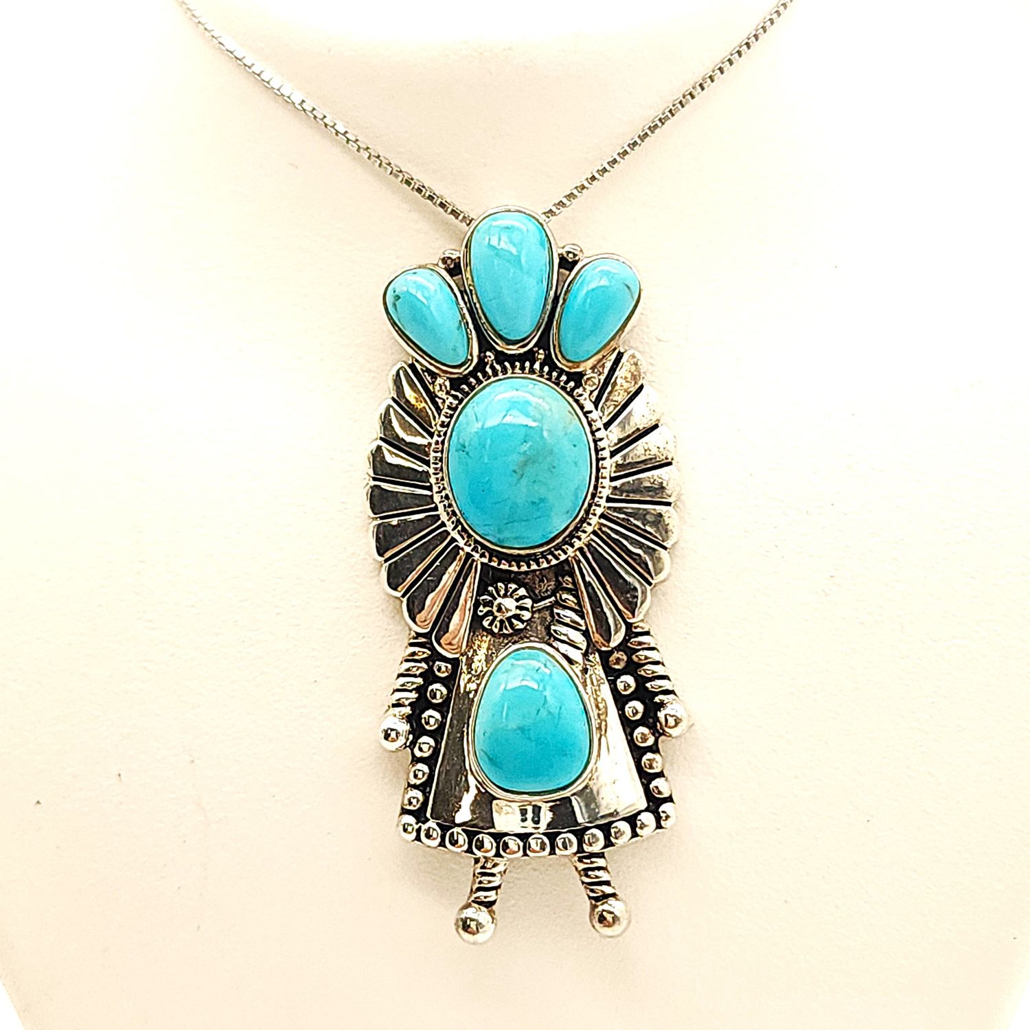 Sterling Silver Turquoise Navajo Pendant on Sterling Silver Chain Size: 18-20&quot;