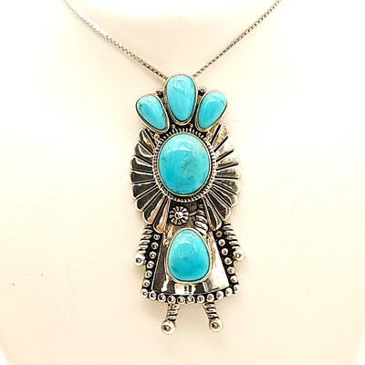 Sterling Silver Turquoise Navajo Pendant on Sterling Silver Chain Size: 18-20"