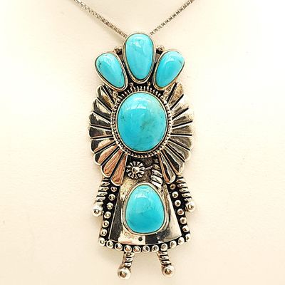 Sterling Silver Turquoise Navajo Pendant on Sterling Silver Chain Size: 18-20"