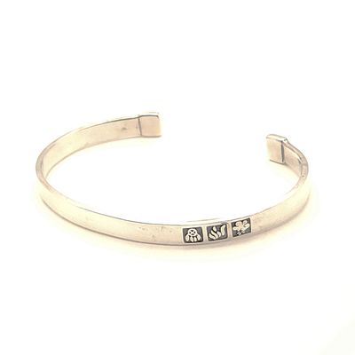 Sterling Silver 3 Symbol  3/4 Cuff Bracelet