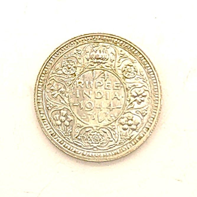 1944 India 1/4 Rupee Silver Coin