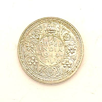 1944 India 1/4 Rupee Silver Coin