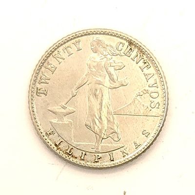 1944-D Philippines 20 Centavos Silver Coin