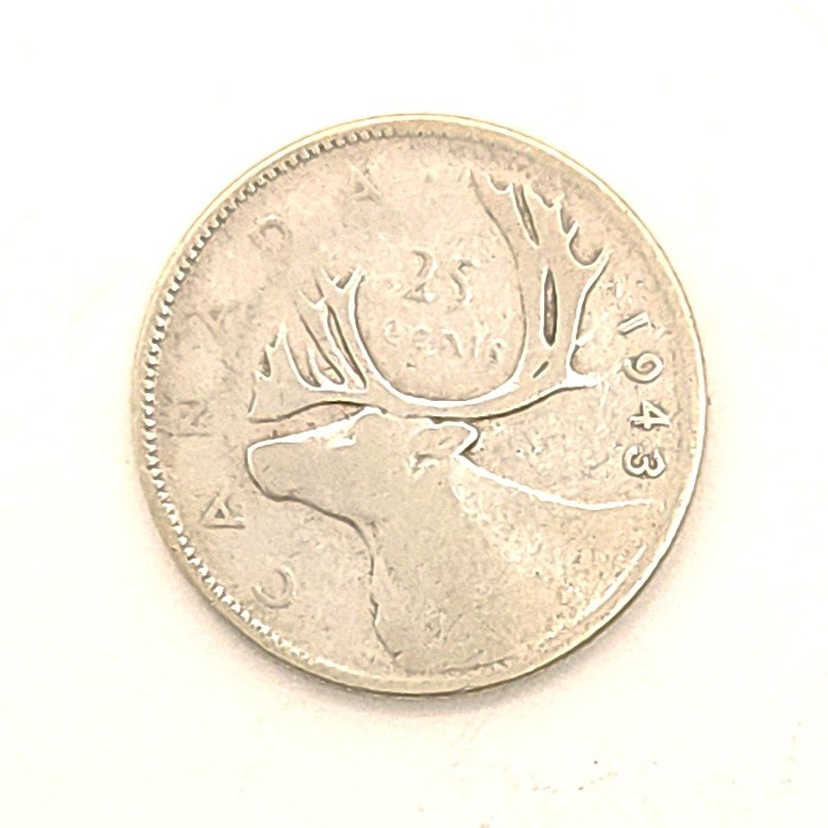 1943 Canada Silver 25 Cents Caribou Quarter