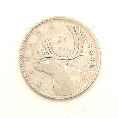 1943 Canada Silver 25 Cents Caribou Quarter