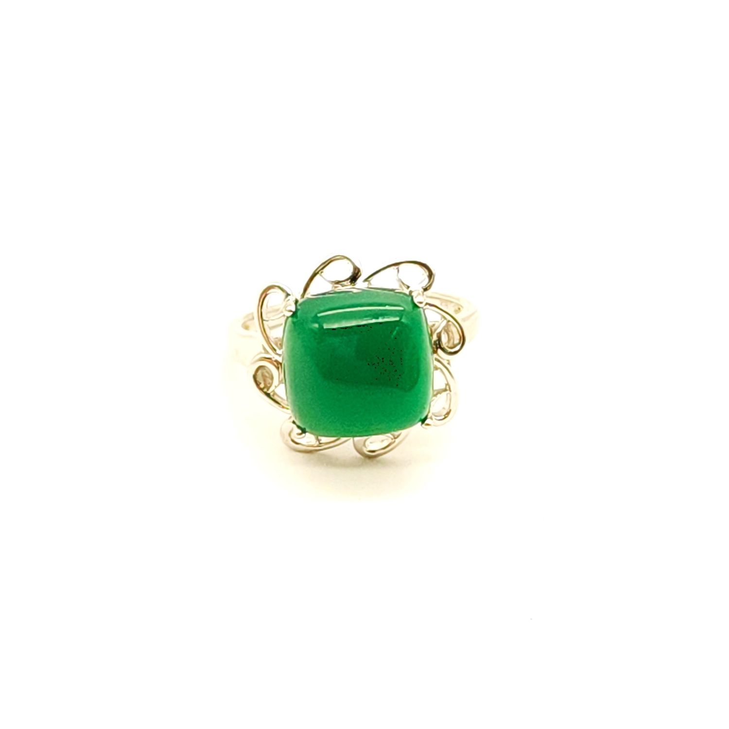 Sterling Silver Green Onyx Filigree Ring Size: 8