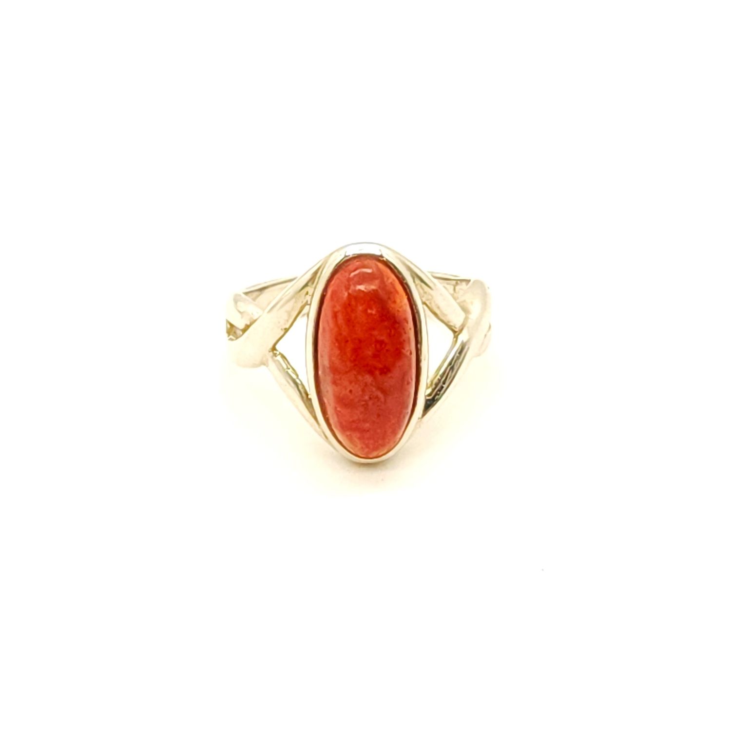 Sterling Silver Oval Coral Ring