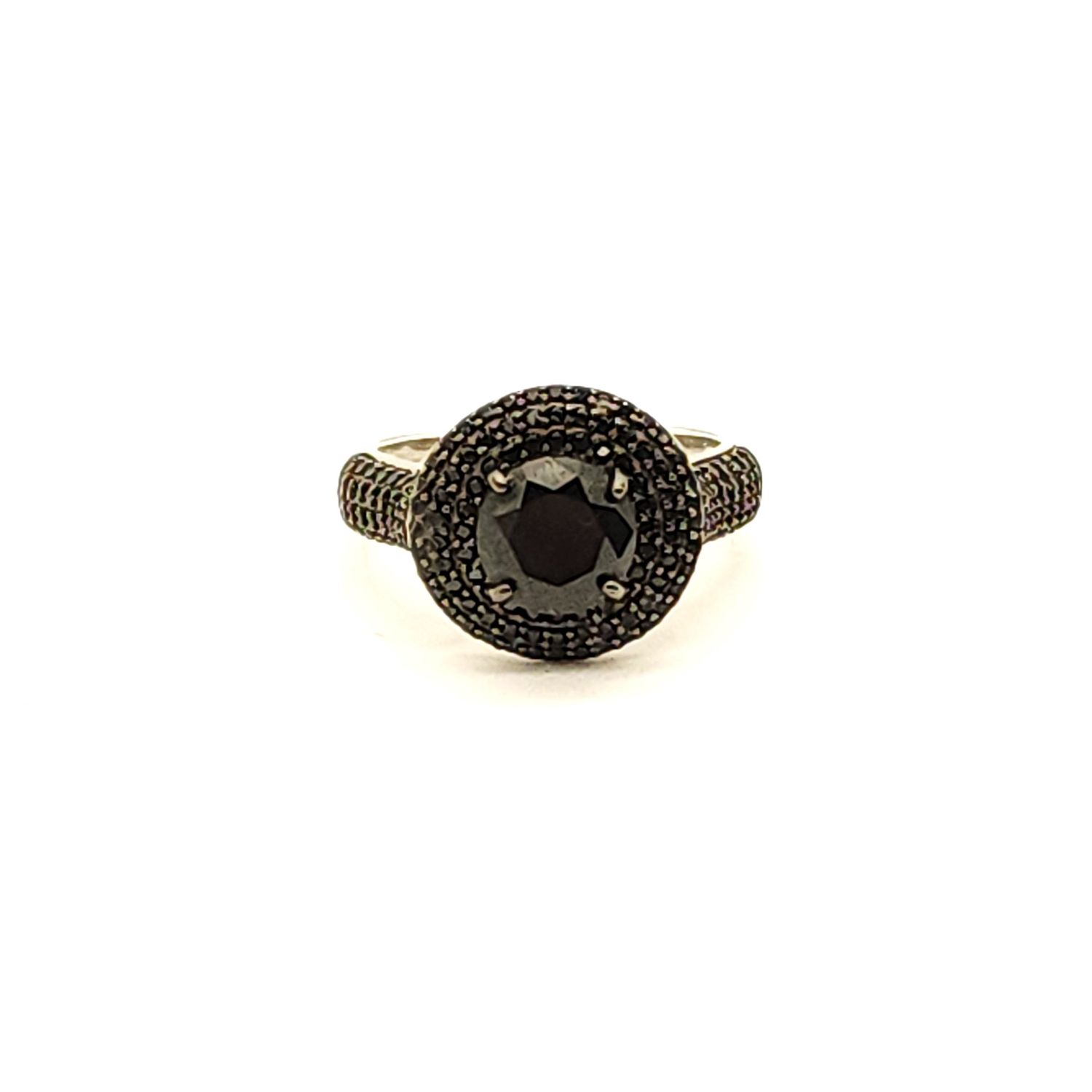 Sterling Silver Black Stone Halo Ring Size: 8