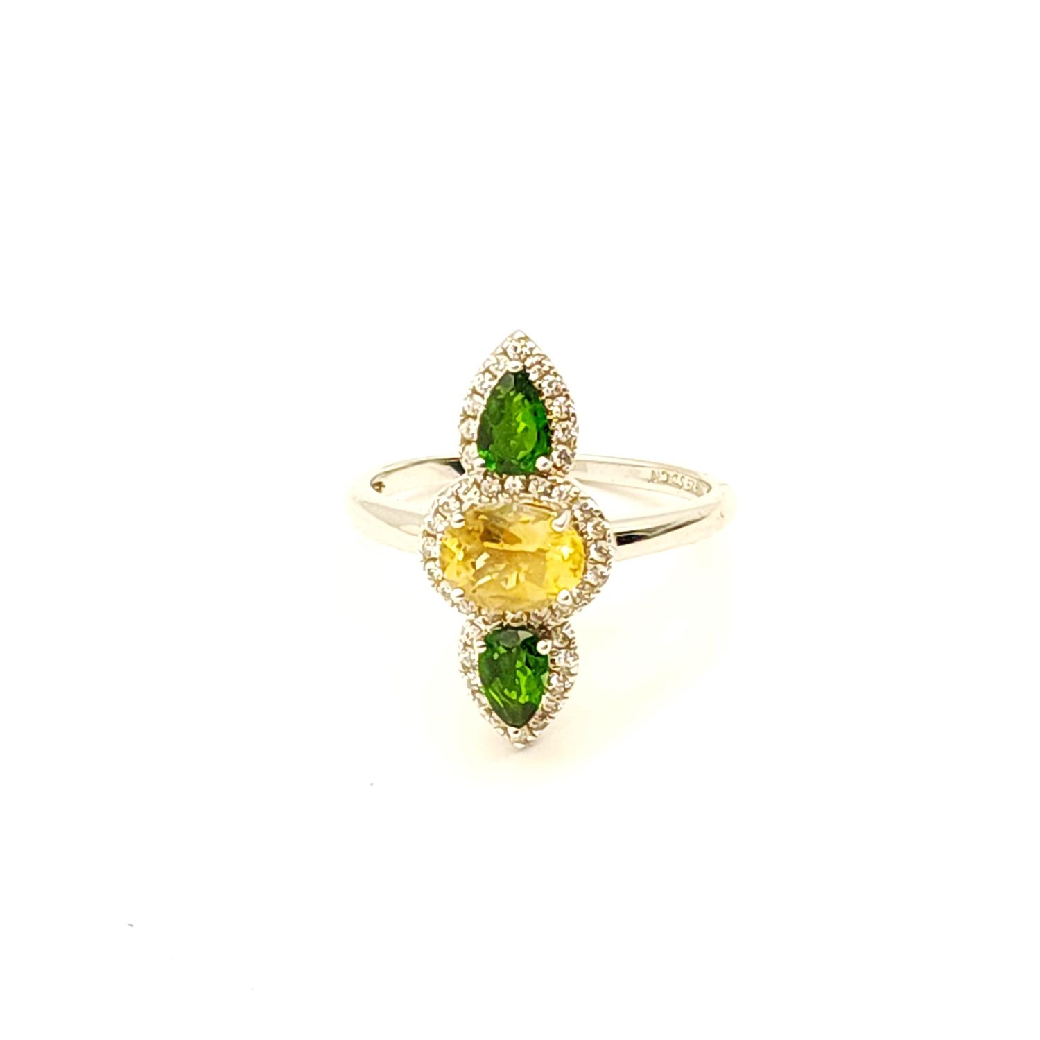 Sterling Silver Green &amp; Yellow Stone Ring Size: 10