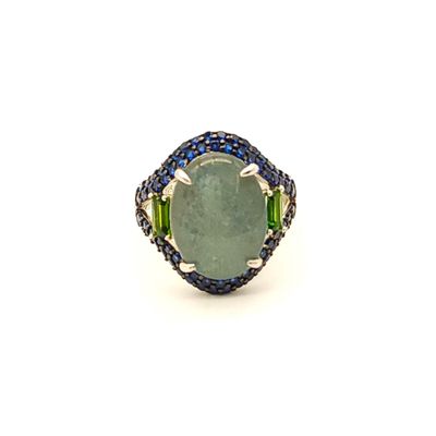 Sterling Silver Opal with Green &amp; Blue Stone Ring Size: 8