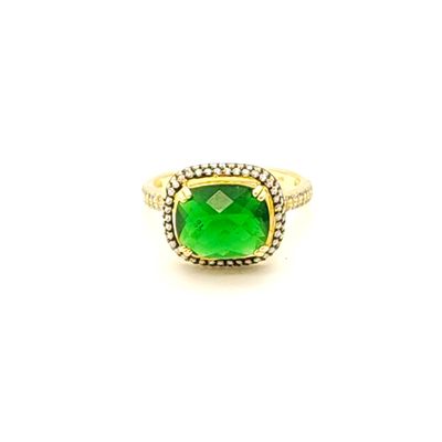Sterling Silver Goldtone Green Stone Emerald Halo Ring Size: 8