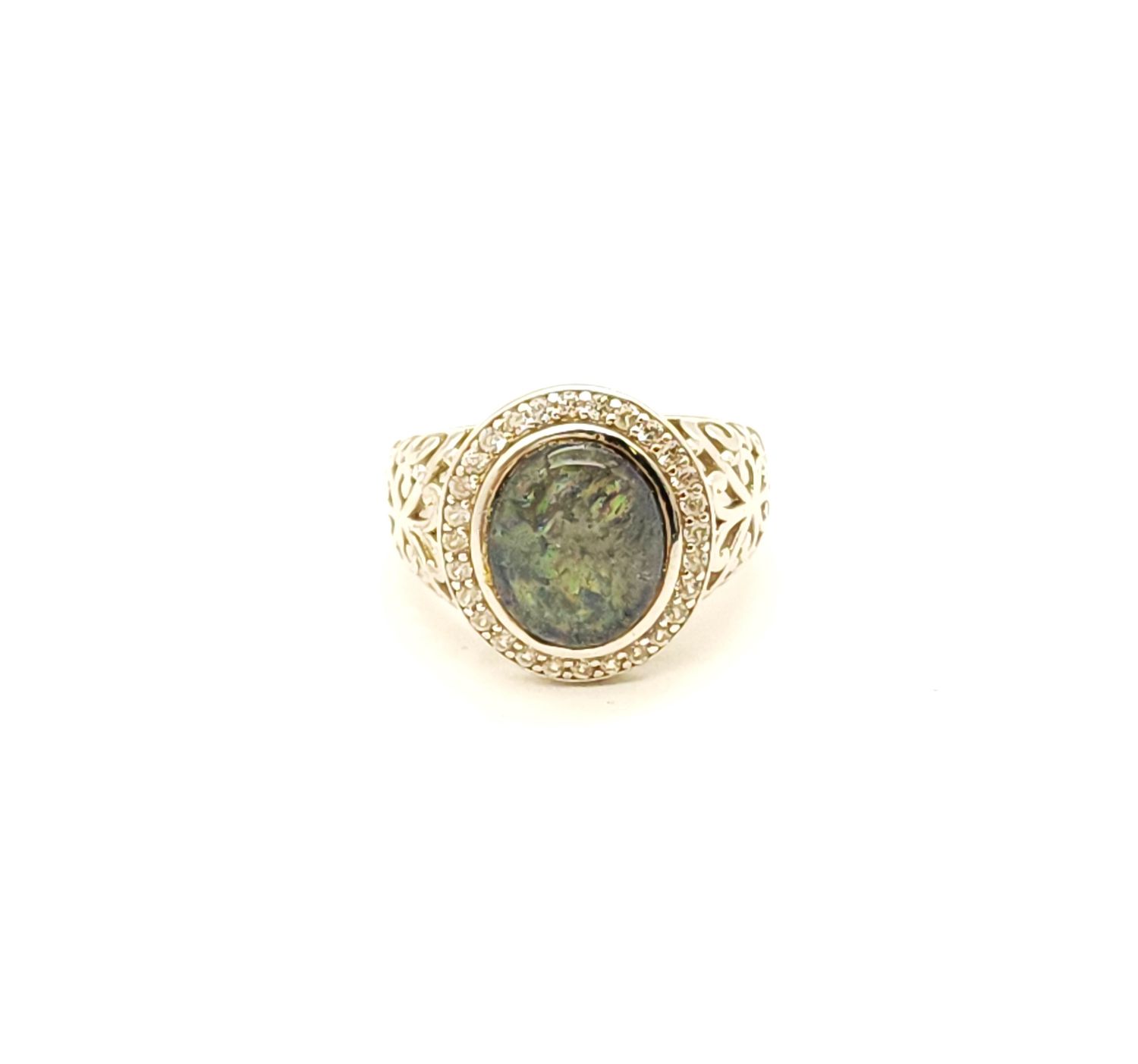 Sterling Silver Halo Opal Ring Size: 8