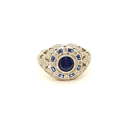 Sterling Silver Blue Stone Art Deco Ring Size: 8