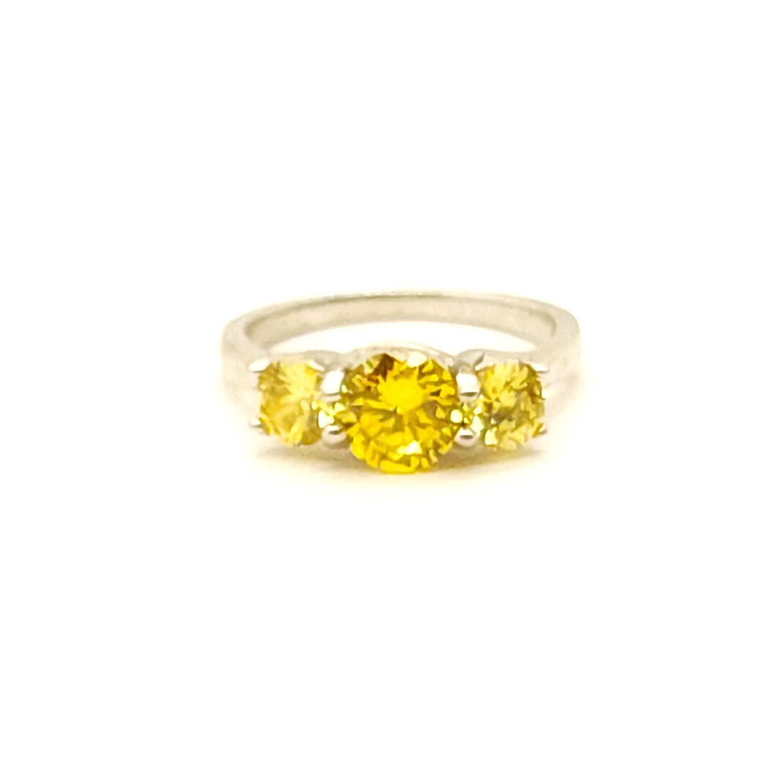 Sterling Silver Yellow Three Stone Ring Size: 8