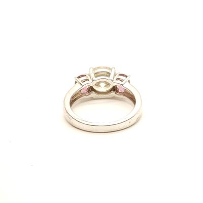 Sterling Silver Clear &amp; Pink Three Stone Ring Size: 8
