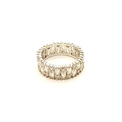 Sterling Silver Clear Stone Emerald Cut Eternity Band Size: 7