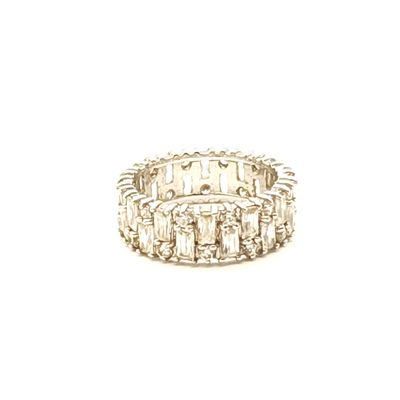 Sterling Silver Clear Stone Emerald Cut Eternity Band Size: 7