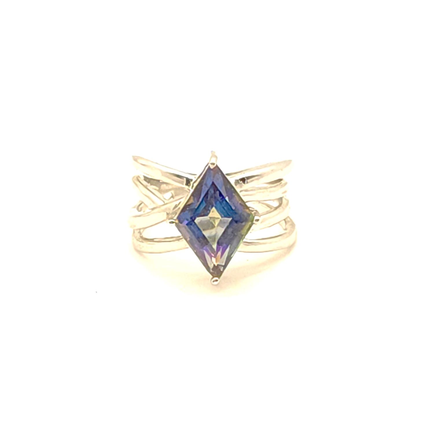 Sterling Silver Diamond Cut Mystic Topaz Ring Size: 8.5