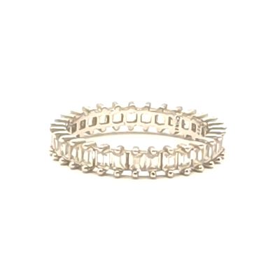 Sterling Silver Clear Emerald Cut Stone Eternity Band Size: 8