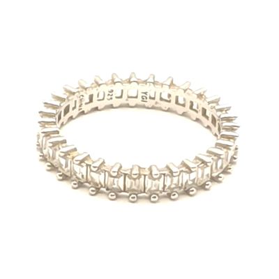 Sterling Silver Clear Emerald Cut Stone Eternity Band Size: 8