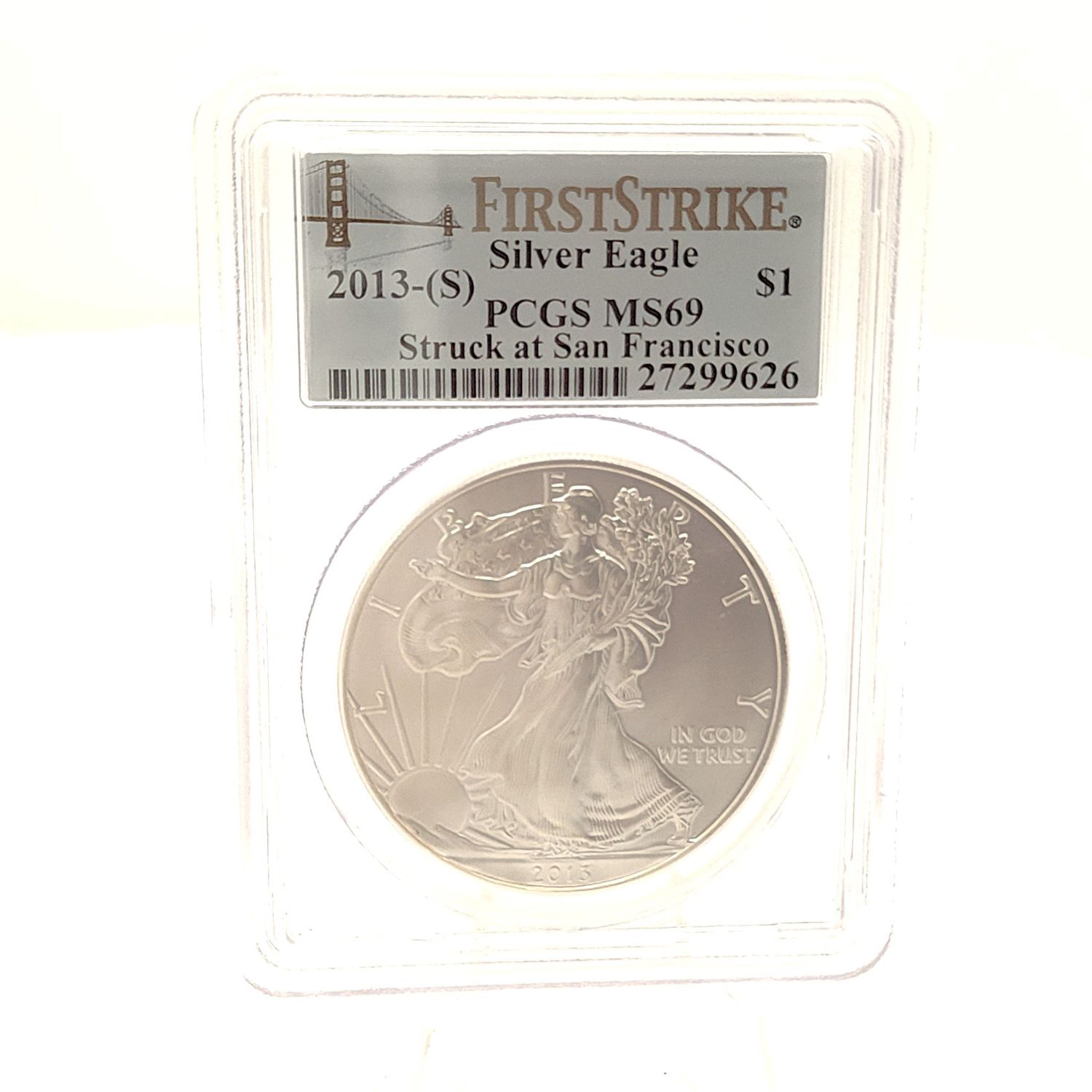 2013-S American Silver Eagle 1 oz .999 Fine Silver Coin PCGS MS69 First Strike Struck at San Francisco Mint