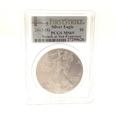 2013-S American Silver Eagle 1 oz .999 Fine Silver Coin PCGS MS69 First Strike Struck at San Francisco Mint