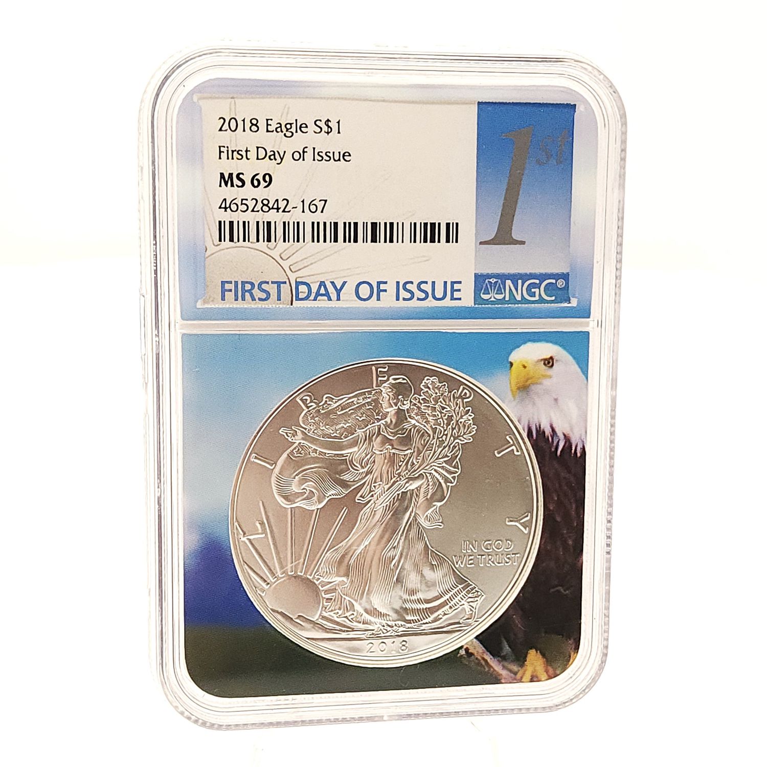 2018 American Silver Eagle NGC MS69 First Day of Issue 1 oz Silver Coin