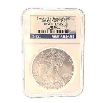 2013-S American Silver Eagle 1 oz .999 Fine Silver Coin NGC MS69 First Releases Struck at San Francisco Mint