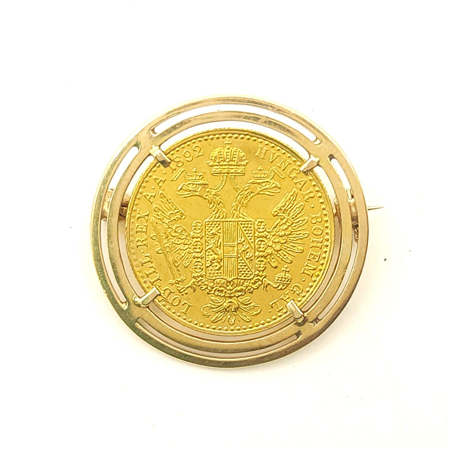 1892 Austrian 1 Ducat Gold Coin in 14K Bezel/Pin