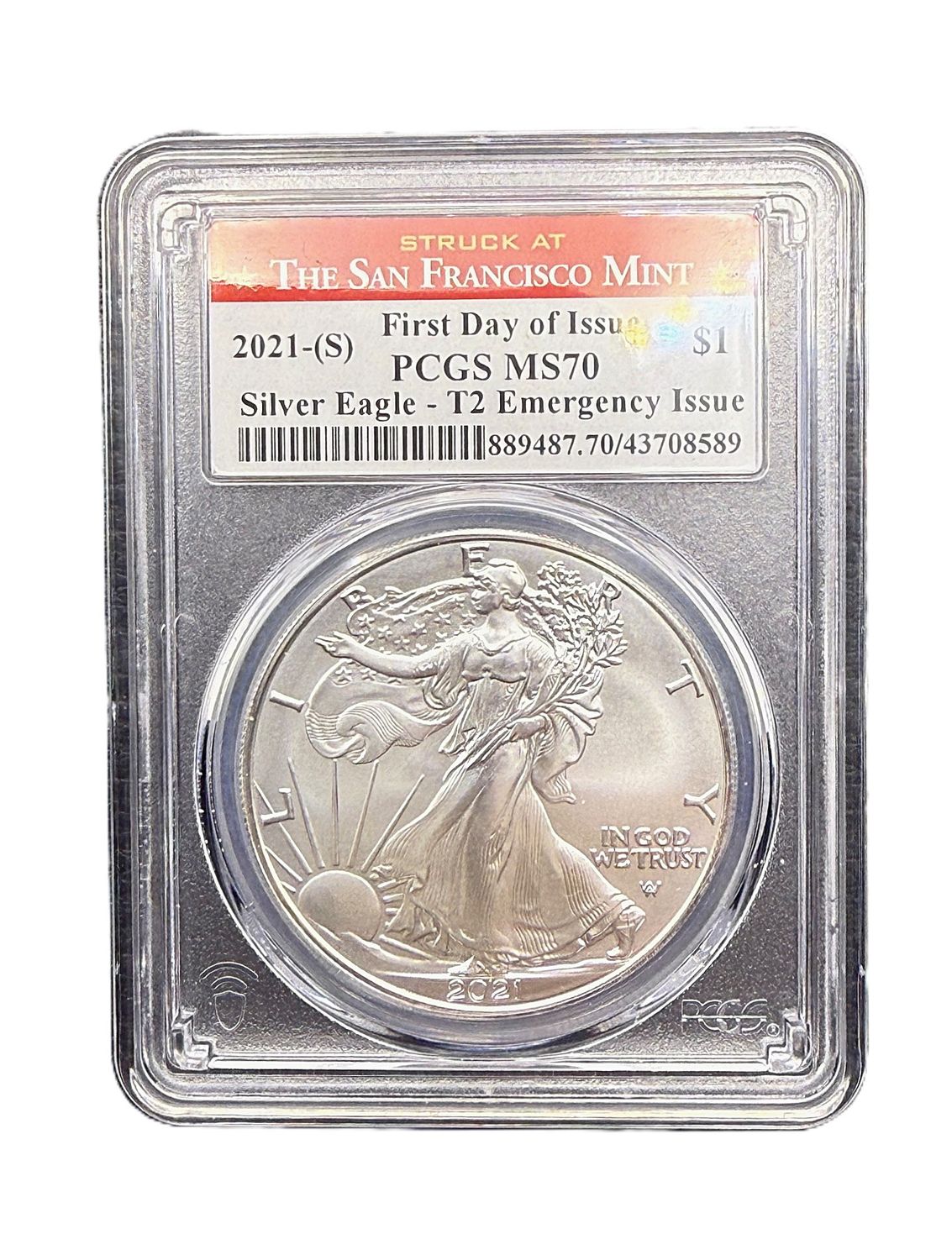 2021-S American Silver Eagle  PCGS MS70- FDI- Type 2- Emergency Issue