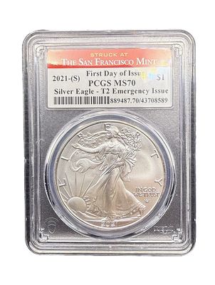 2021-S American Silver Eagle  PCGS MS70- FDI- Type 2- Emergency Issue